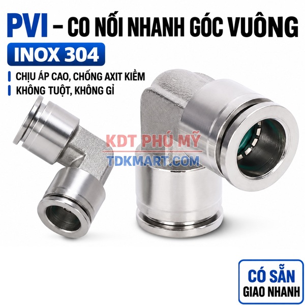 Co nối nhanh khí nén Inox 304 2 đầu ghim ống CHỊU ÁP