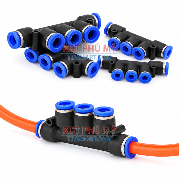 Đầu nối nhanh khí nén ngã 5 có 5 đầu ghim ống LẮP ỐNG