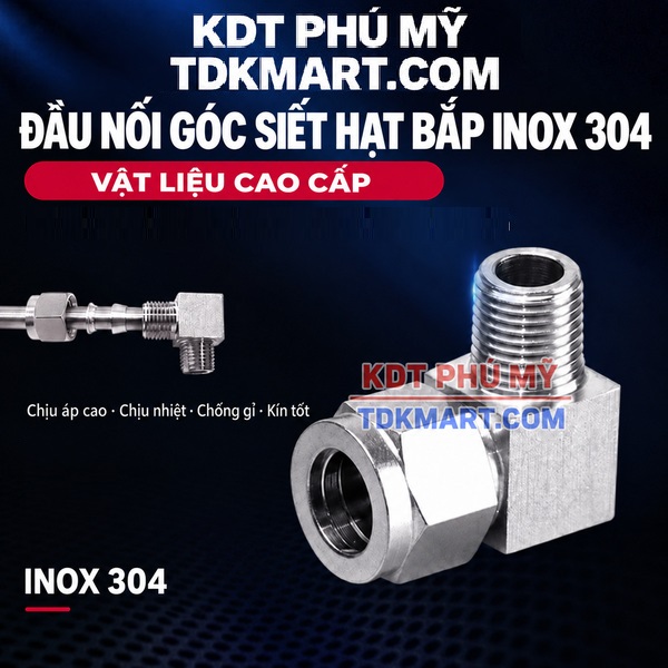 Co nối thép không rỉ 304 có 1 đầu siết hạt bắp và 1 đầu ren ngoài INOX 304 CAO CẤP