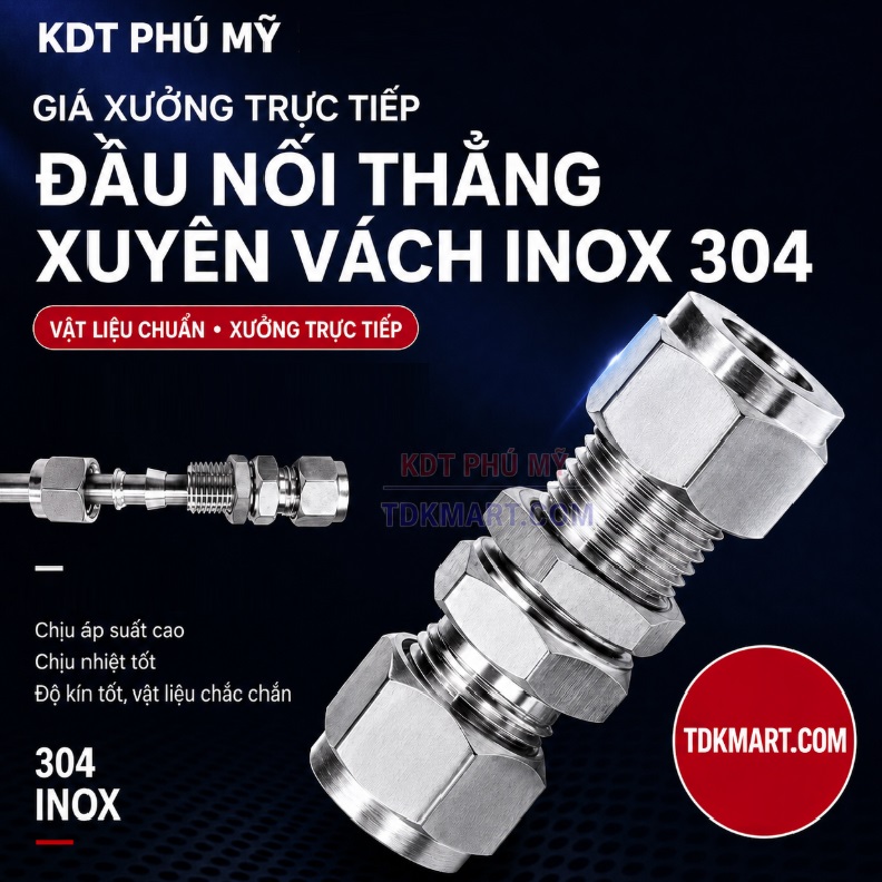 Đầu nối thẳng xuyên vách inox 304