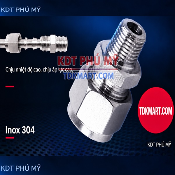 Đầu nối thẳng Inox 304 1 đầu siết hạt bắp 1 đầu ren ngoài CHỊU NHIỆT CAO