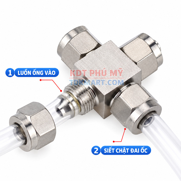 Đầu nối ngã tư Inox 304 4 đầu siết ống