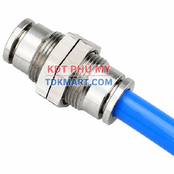 Đầu nối nhanh khí nén inox 304 thẳng 2 đầu ghim ống và có ốc siết thành xuyên vách LẮP NHANH VỚI ỐNG