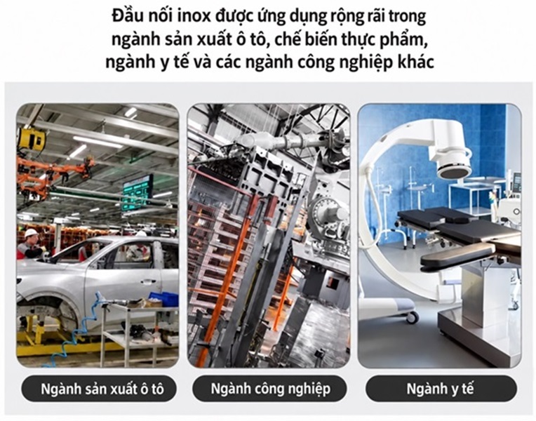 Đầu nối chữ T Inox 304 2 đầu siết hạt bắp và 1 đầu ren ngoài - ứng dụng