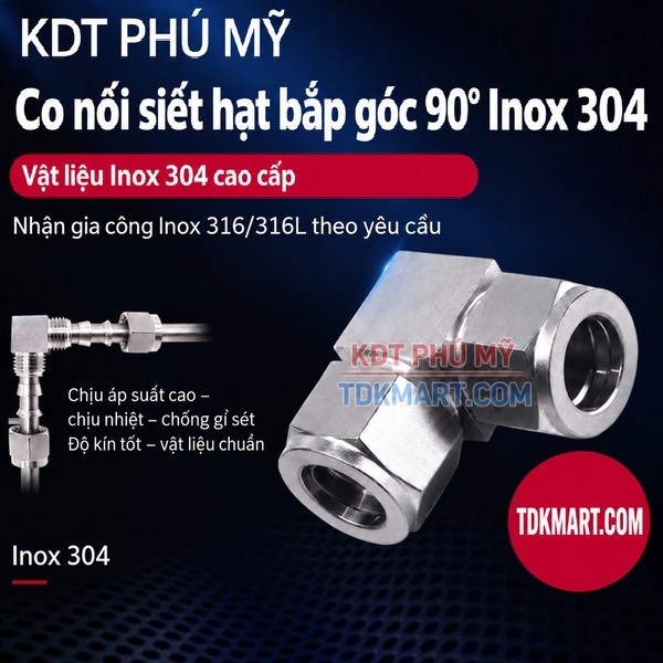 Co nối Inox 304 có 2 đầu siết hạt bắp CHỊU ÁP CAO