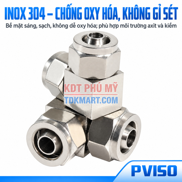 Co nối Inox 304 có 2 đầu siết ống CHỐNG OXY HÓA