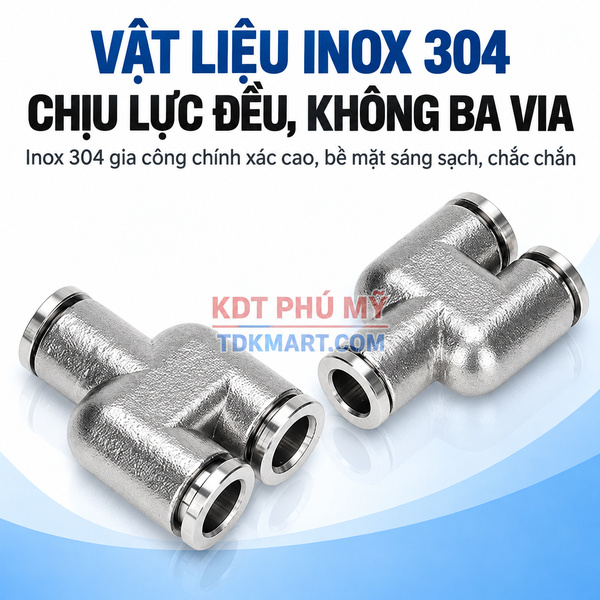 Đầu nối nhanh khí nén chữ Y Inox 304 3 đầu ghim ống CHỊU LỰC ĐỀU