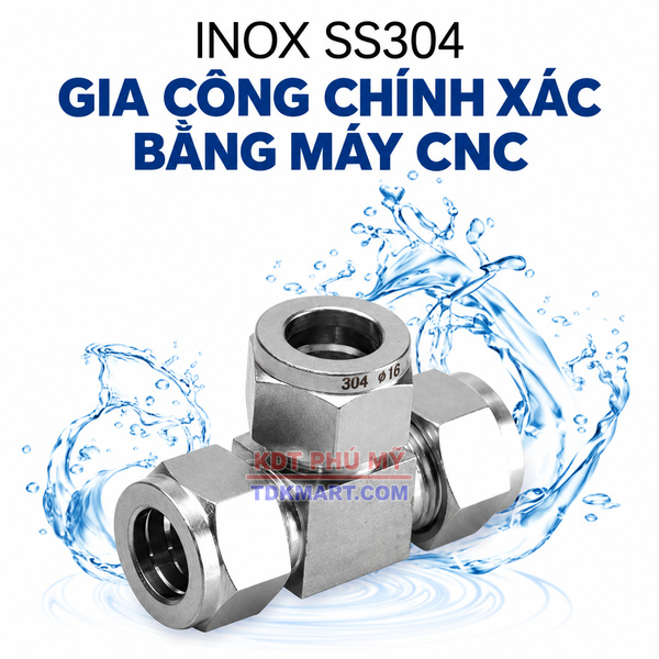 Đầu nối Inox 304 dạng chữ T có 3 đầu siết hạt bắp CHÍNH XÁC