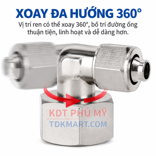 Co nối thép không rỉ Inox 304 có 1 đầu siết ống và 1 đầu ren trong XOAY 360 ĐỘ