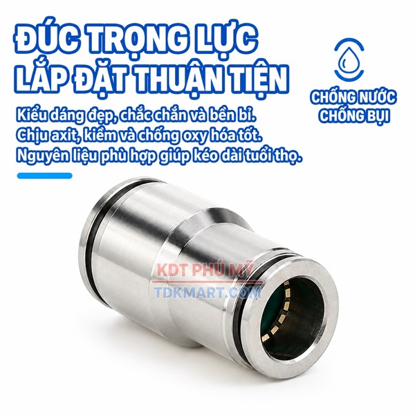 Đầu nối giảm thẳng Inox 304 hai đầu ghim ống chống nước chống bụi
