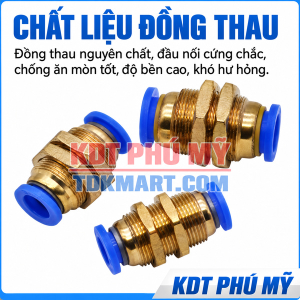 Đầu nối nhanh khí nén xuyên vách 2 đầu ghim ống KHÓ HỎNG