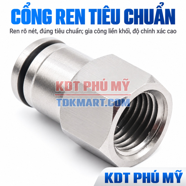 Đầu nối nhanh khí nén Inox 304 thẳng ren trong CỔNG REN CHUẨN