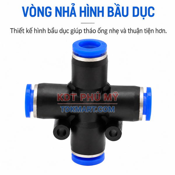 Đầu nối chữ thập khí nén 4 đầu ghim ống bằng nhau THUẬN TIỆN