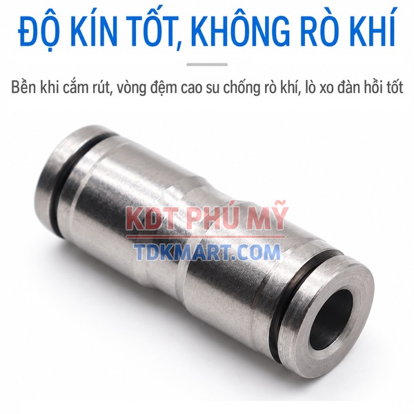 Đầu nối nhanh khí nén Inox 304 thẳng 2 đầu ghim ống ĐỘ KÍN TỐT