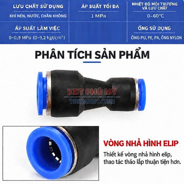 Đầu nối nhanh khí nén thẳng- giảm thông số kỹ thuật