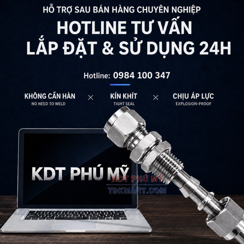 Đầu nối bulkhead inox 304 hai đầu siết ống