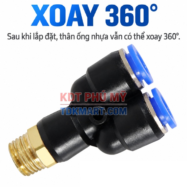 Đầu nối khí nén chữ Y- Ren ngoài XOAY 360