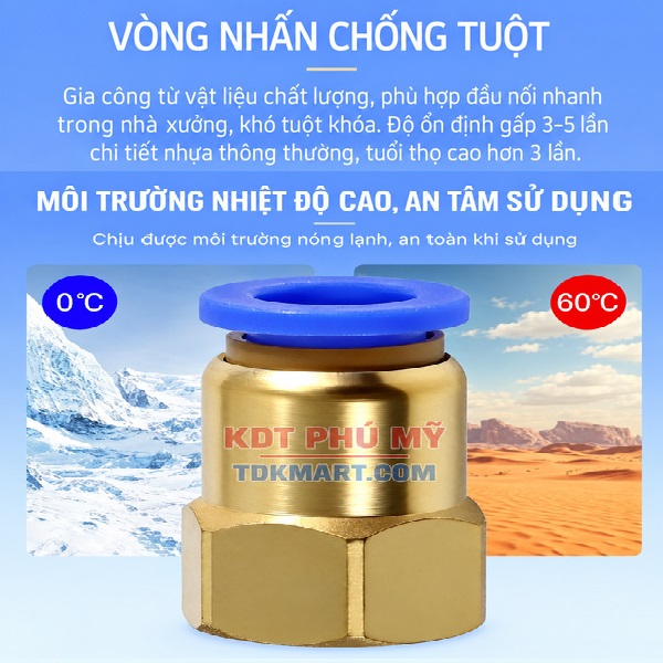 Đầu nối nhanh khí nén thẳng- Ren trong CHỐNG TUỘT
