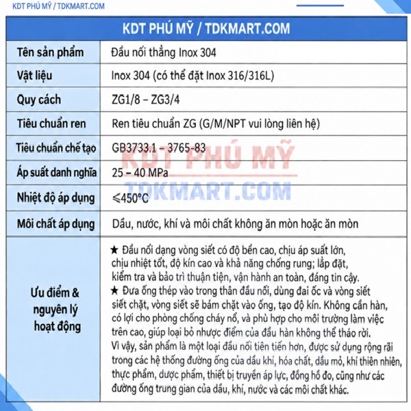 Đầu nối thẳng Inox 304 1 đầu siết hạt bắp 1 đầu ren ngoài