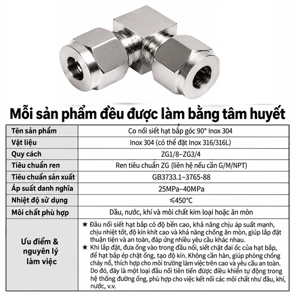 Co nối Inox 304 có 2 đầu siết hạt bắp THÔNG SỐ