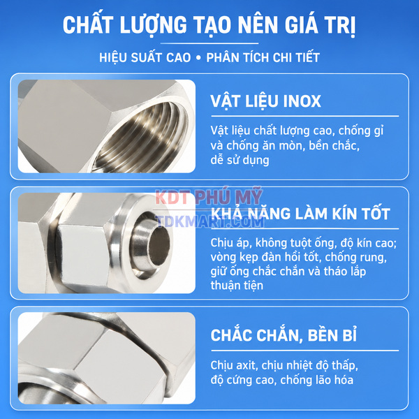 Đầu nối thẳng Inox 304 1 đầu siết ống - 1 đầu ren trong HIỆU SUẤT CAO