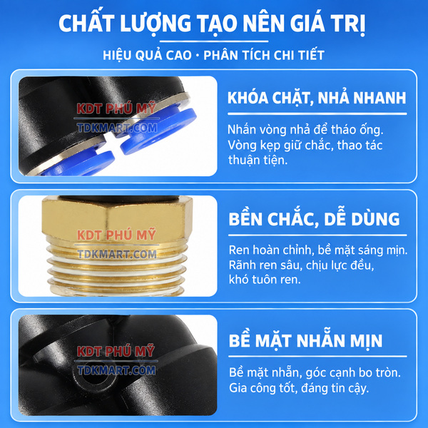 Đầu nối khí nén chữ Y- Ren ngoài CHẤT LƯỢNG