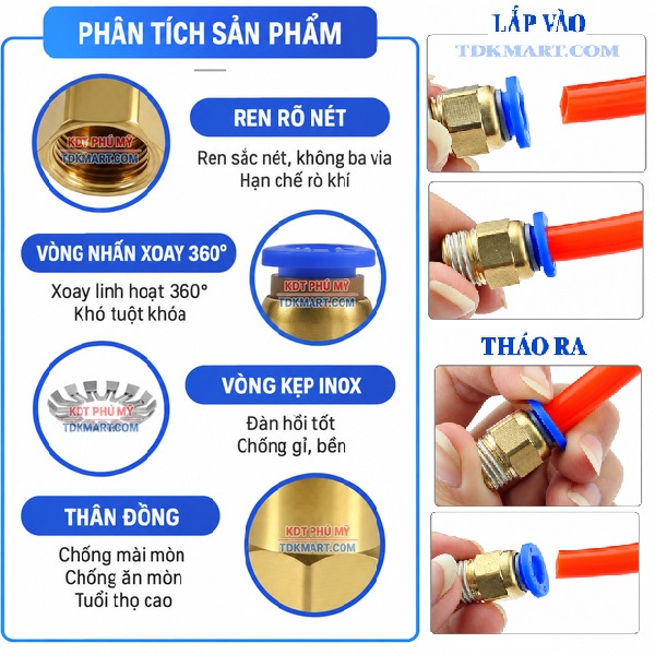 Đầu nối nhanh khí nén thẳng- Ren trong CHI TIẾT