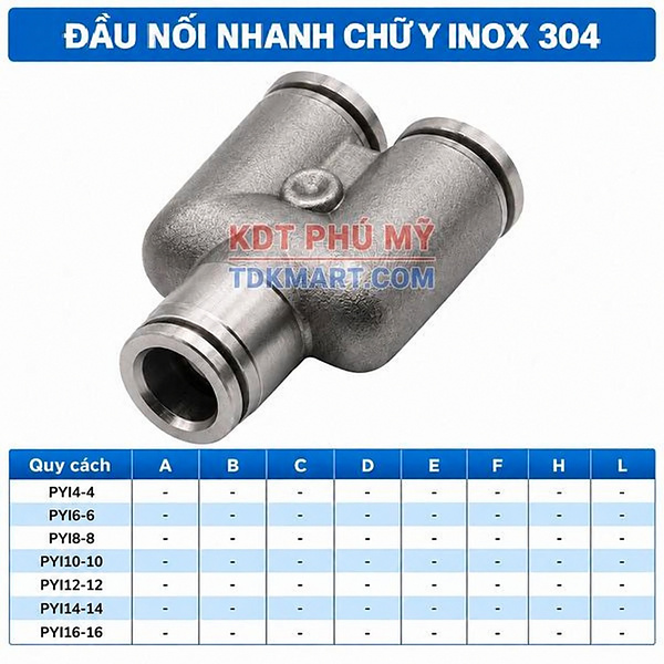 Đầu nối nhanh khí nén chữ Y Inox 304 3 đầu ghim ống CÁC MODEL