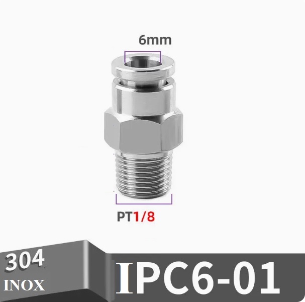 Đầu nối nhanh Inox thẳng ống 6 - Ren ngoài 1/8 =9.6mm