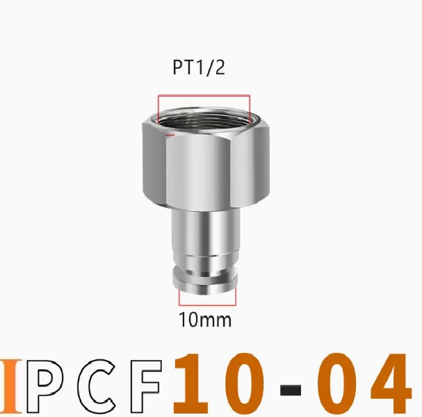 Đầu nối nhanh Inox thẳng ống 10 - Ren trong PT1/2 (=21mm)  Model: IPCF10-04