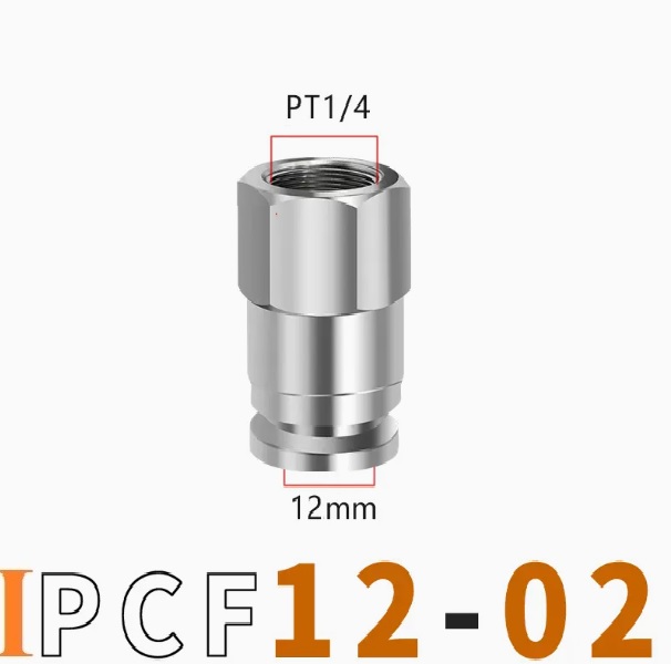 Đầu nối nhanh Inox thẳng ống 12 - Ren trong PT1/4 (=12.7mm)  Model: IPCF12-02