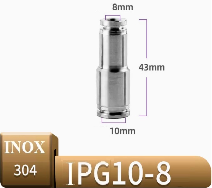 Đầu nối khí giảm thẳng Inox IPG10-8