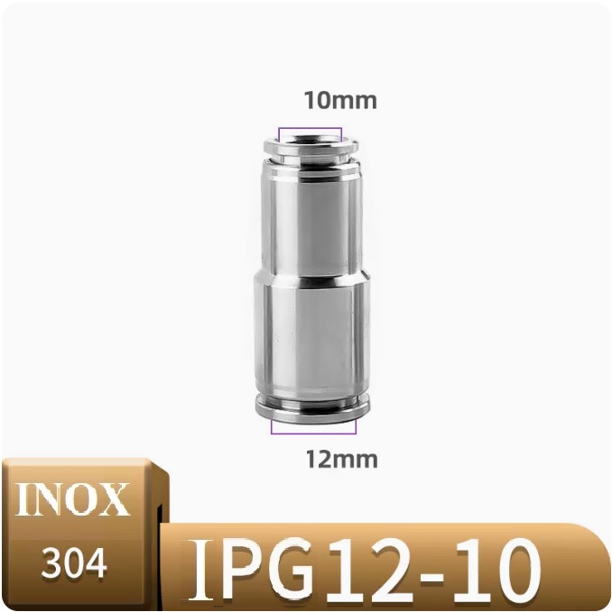 Đầu nối khí giảm thẳng Inox IPG12-10