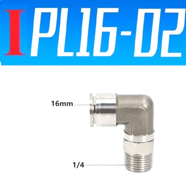 Co nối nhanh Inox ống 16 - Ren ngoài 1/4 =12.7mm  Model: IPL16-02  Vật liệu: Inox 304
