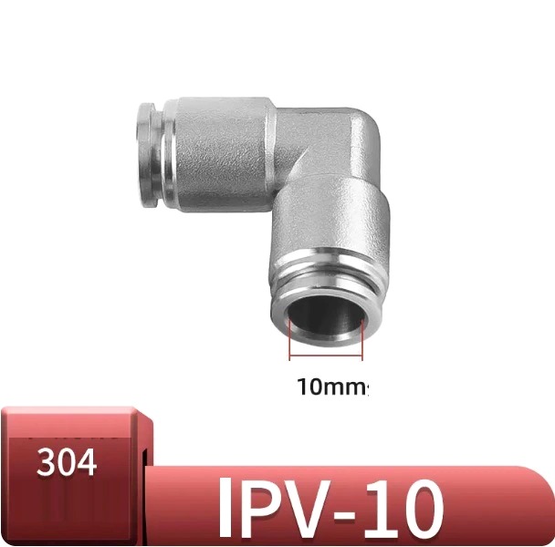 Co nối nhanh khí nén Inox ống 8 mm  Model: IPV-10  Vật liệu: Inox 304