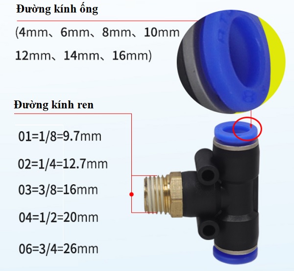 đầu nối nhanh ống hơi ren ngoài