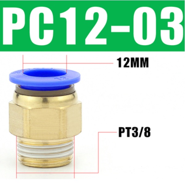 đầu nối khí nén 3/8, đầu nối ống 12mm, fitting khí nén công nghiệp, đầu nối nhanh khí nén thẳng, đầu nối khí nén lưu lượng lớn