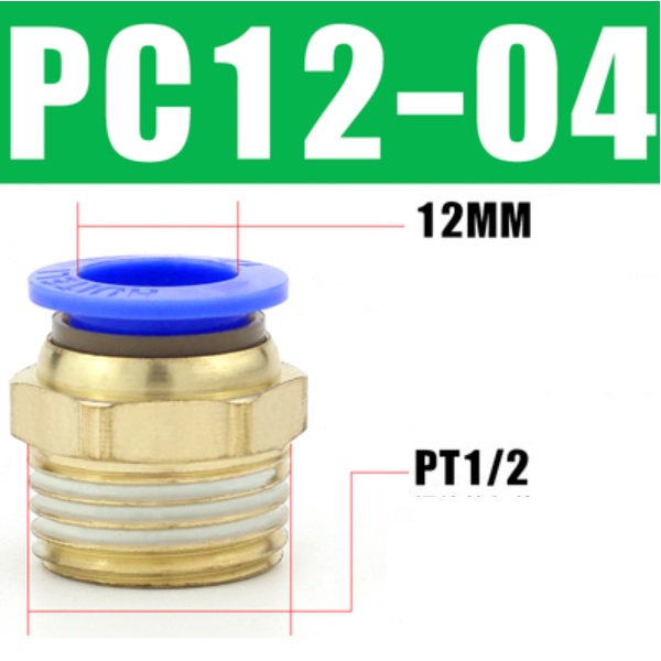 đầu nối khí nén 1/2, đầu nối ống 12mm, fitting khí nén công nghiệp, đầu nối nhanh khí nén thẳng, đầu nối khí nén lưu lượng lớn