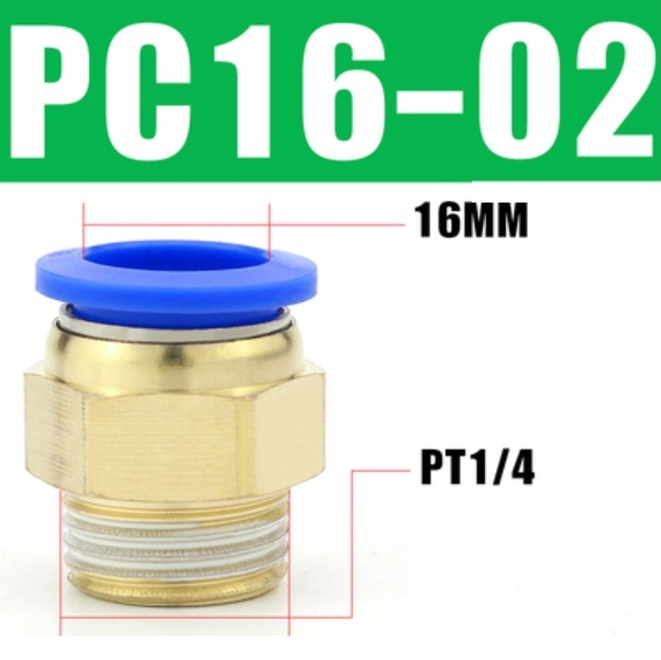 đầu nối khí nén 1/4, đầu nối ống 16mm, fitting khí nén công nghiệp, đầu nối nhanh khí nén thẳng, đầu nối khí nén lưu lượng lớn