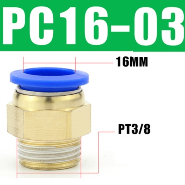 đầu nối khí nén 3/8, đầu nối ống 16mm, fitting khí nén công nghiệp, đầu nối nhanh khí nén thẳng, đầu nối khí nén lưu lượng lớn