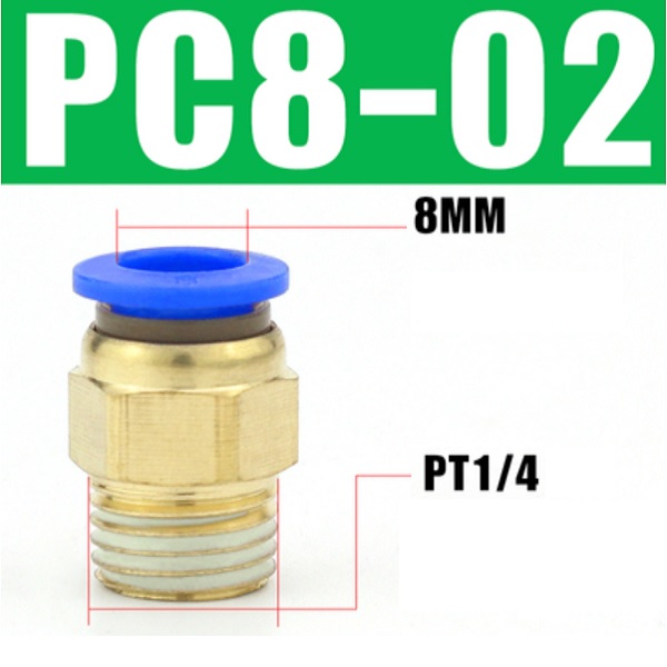 đầu nối khí nén 1/4, đầu nối ống 8mm, fitting khí nén, đầu nối nhanh khí nén thẳng, đầu nối khí nén công nghiệp