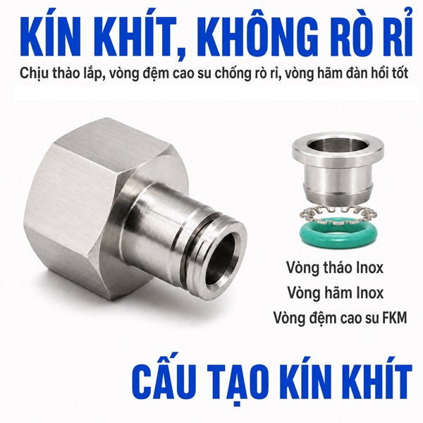 Đầu nối nhanh khí nén Inox 304 thẳng ren trong
