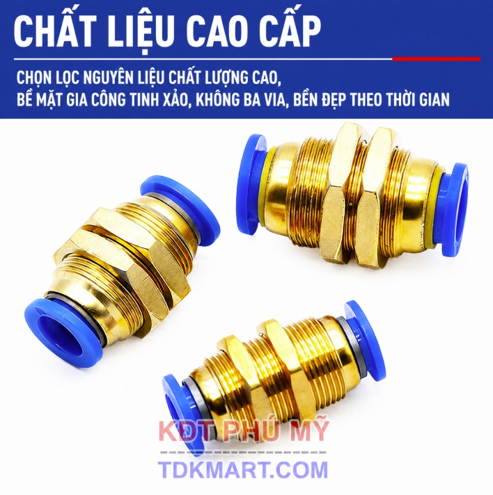 Nối Nhanh Khí Nén 2 Đầu Ống Siết Thành PM chất liệu đồng thau