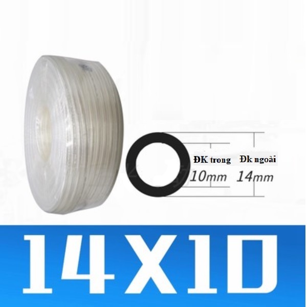 Ống hơi PU phi 14 mm (14x10 trong suốt) x 100 mét/ cuộn)