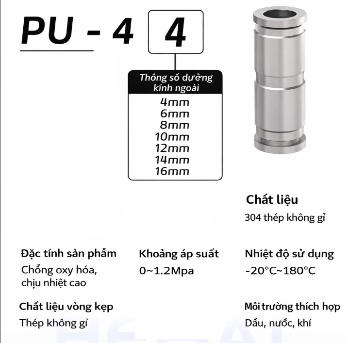 Các thông số đầu nối nhanh chất liệu thép inox 304