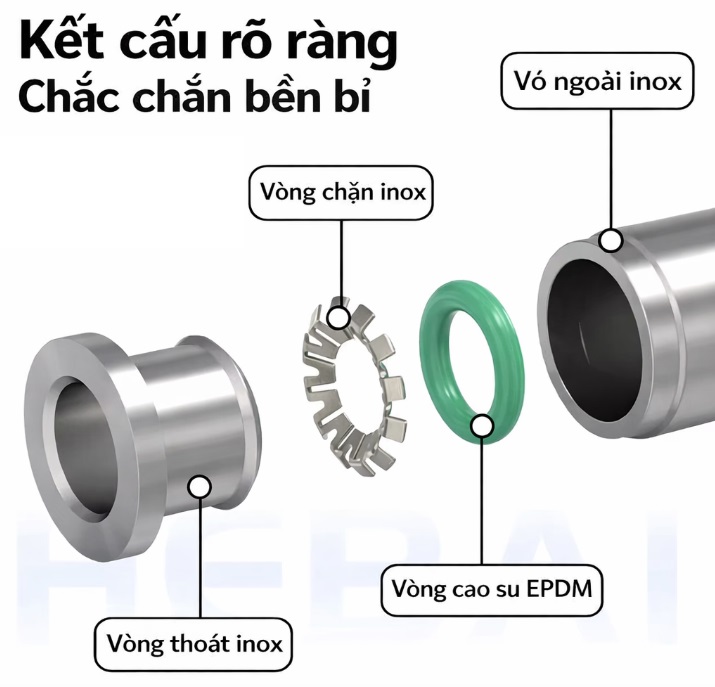 các chi tiết cấu tạo đầu nối nhanh thép inox 304