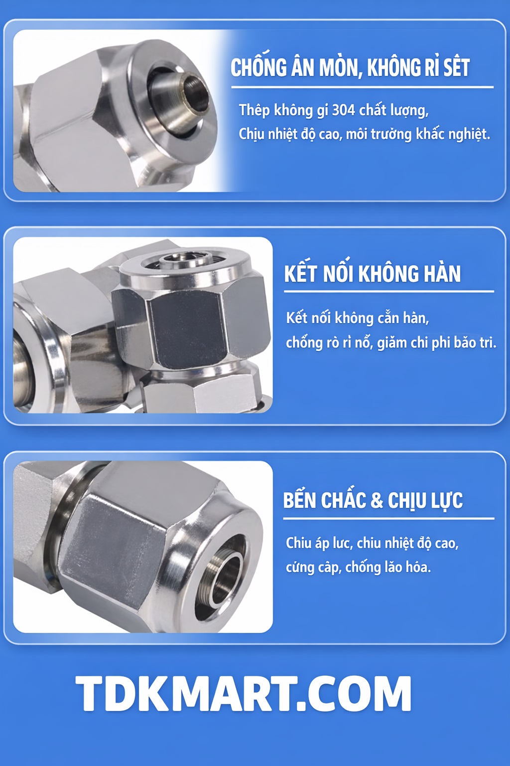 Đầu nối Inox 304 có 2 đầu siết ống