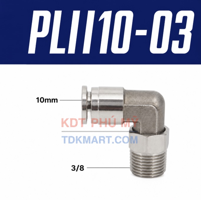 Co nối nhanh Inox ống 10- Ren ngoài 3/8 =16.7mm