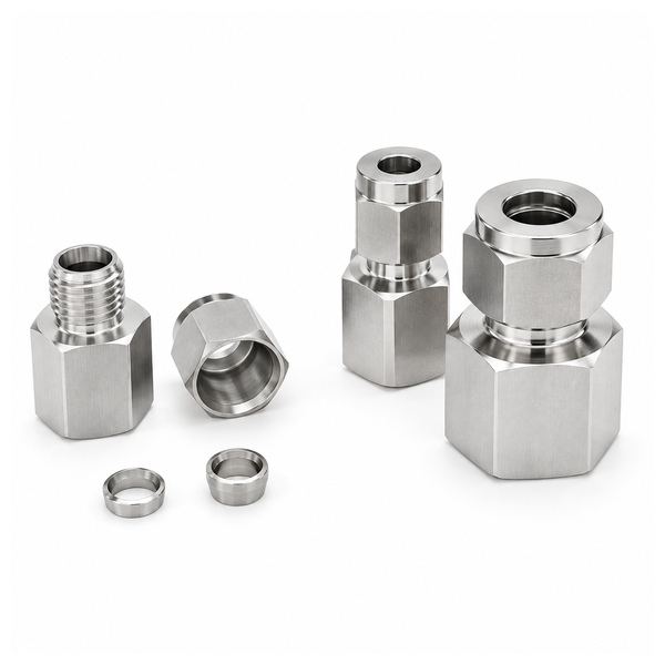 Đầu nối nhanh Inox 316 thẳng 1 đầu siết hạt bắp ống 8 mm 1 đầu ren trong 1/2