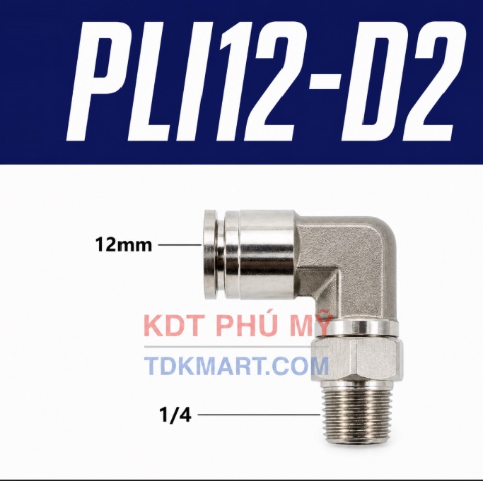 Co nối nhanh Inox ống 12 - Ren ngoài 1/4 =12.7mm